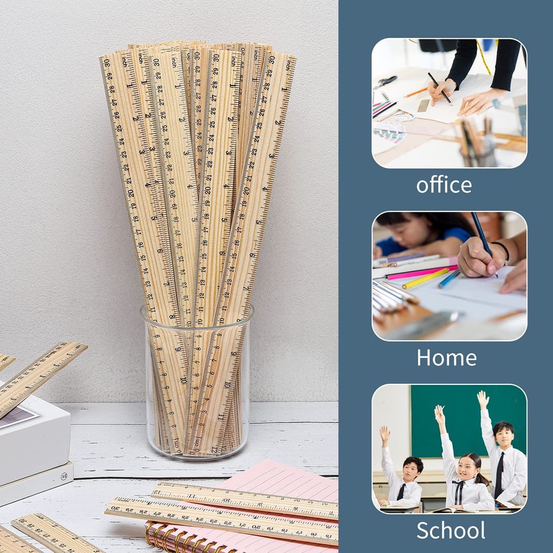 SZLFSX 120 Pack Wooden Ruler 12 inch Rulers Bulk Wood Measuring Ruler Office Ruler 2 Scale - Image 2